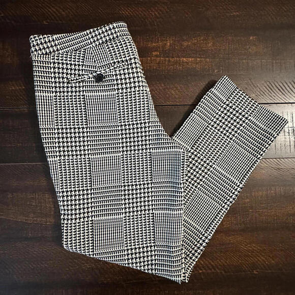 Harve Benard Glen Plaid Houndstooth Ankle S Preppy Trousers White Black 4 - Picture 2 of 10